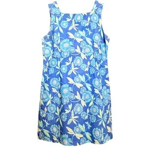 Vintage Lilly Pulitzer Dragonfly  Blue and Green Sleeveless Floral Sheath Dress